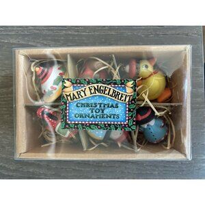 Vintage Mary Engelbreit Christmas Toy Ornaments Ceramic Set Of 6 - New In Box